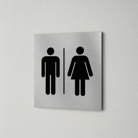 Pictogramme WC format 20 cm x 20 cm en Dibond Aluminium brossé - Modèle toilettes Homme / Femme