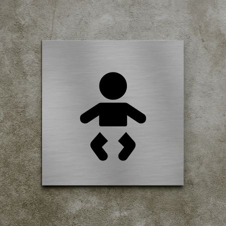 Pictogramme WC format 20 cm x 20 cm en Dibond Aluminium brossé - Modèle table à langer bébé