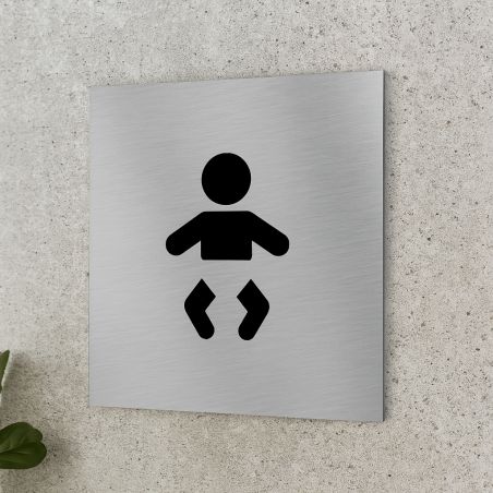 Pictogramme WC format 20 cm x 20 cm en Dibond Aluminium brossé - Modèle table à langer bébé