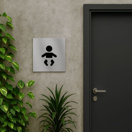 Pictogramme WC format 20 cm x 20 cm en Dibond Aluminium brossé - Modèle table à langer bébé
