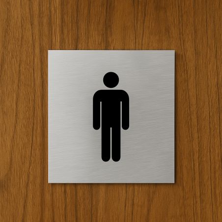 Pictogramme WC format 20 cm x 20 cm en Dibond Aluminium brossé - Modèle toilettes Homme