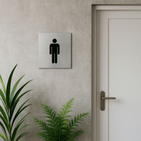 Pictogramme WC format 20 cm x 20 cm en Dibond Aluminium brossé - Modèle toilettes Homme