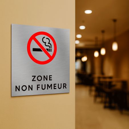 Pictogramme format 20 cm x 20 cm en Dibond Aluminium brossé - Modèle Zone non fumeur