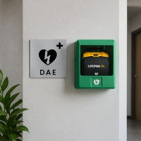 Pictogramme format 20 cm x 20 cm en Dibond Aluminium brossé - Modèle DAE Défibrilateur