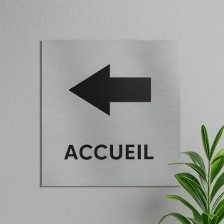 Pictogramme flèche directionnelle format 20 cm x 20 cm en Dibond Aluminium brossé - Modèle Accueil