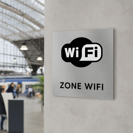 Pictogramme format 20 cm x 20 cm en Dibond Aluminium brossé - Modèle WIFI
