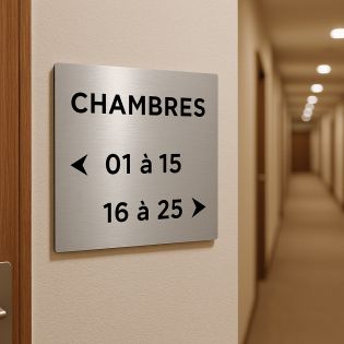 Panneau numéros de chambres pour hôtel, immeuble - Format 20 cm x 20 cm en Dibond Aluminium brossé -Numéros personnalisables