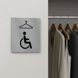 Pictogramme format 20 cm x 20 cm en Dibond Aluminium brossé - Modèle Vestiaire PMR Handicapé