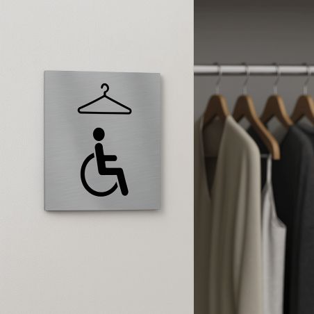 Pictogramme format 20 cm x 20 cm en Dibond Aluminium brossé - Modèle Vestiaire PMR Handicapé