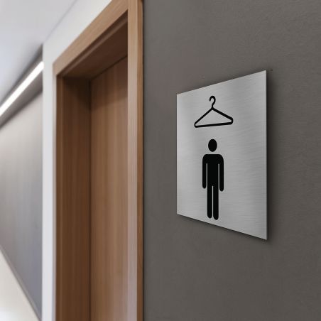 Pictogramme format 20 cm x 20 cm en Dibond Aluminium brossé - Modèle Vestiaire Homme