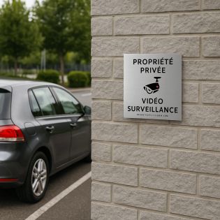 Pictogramme format 20 cm x 20 cm en Dibond Aluminium brossé - Modèle Vidéo surveillance propriété privée