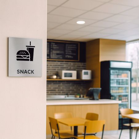 Pictogramme format 20 cm x 20 cm en Dibond Aluminium brossé - Modèle Snack
