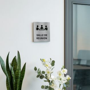 Pictogramme format 20 cm x 20 cm en Dibond Aluminium brossé - Modèle Salle de réunion
