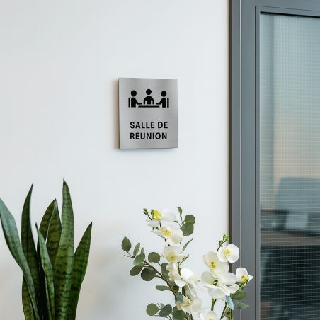 Pictogramme format 20 cm x 20 cm en Dibond Aluminium brossé - Modèle Salle de réunion