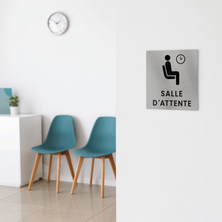 Pictogramme format 20 cm x 20 cm en Dibond Aluminium brossé - Modèle Salle d'attente