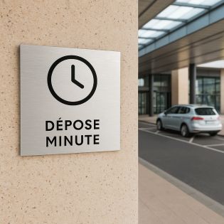 Pictogramme format 20 cm x 20 cm en Dibond Aluminium brossé - Modèle Dépose minute parking