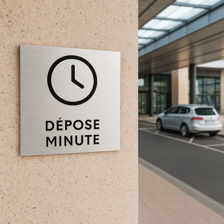 Pictogramme format 20 cm x 20 cm en Dibond Aluminium brossé - Modèle Dépose minute parking