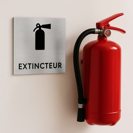Pictogramme format 20 cm x 20 cm en Dibond Aluminium brossé - Modèle Extincteur