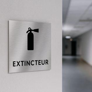 Pictogramme format 20 cm x 20 cm en Dibond Aluminium brossé - Modèle Extincteur