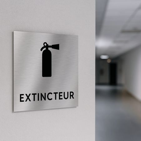 Pictogramme format 20 cm x 20 cm en Dibond Aluminium brossé - Modèle Extincteur
