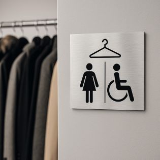 Pictogramme format 20 cm x 20 cm en Dibond Aluminium brossé - Modèle Vestiaire Femmes / PMR