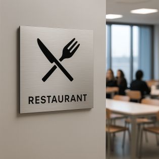 Pictogramme format 20 cm x 20 cm en Dibond Aluminium brossé - Modèle Restaurant