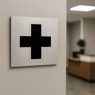 Pictogramme format 20 cm x 20 cm en Dibond Aluminium brossé - Modèle Premiers secours