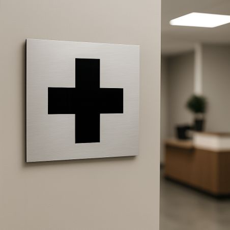 Pictogramme format 20 cm x 20 cm en Dibond Aluminium brossé - Modèle Premiers secours