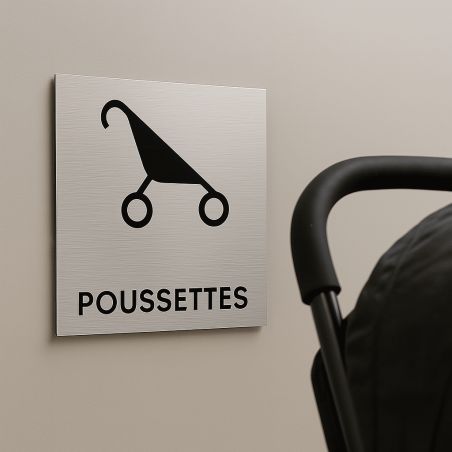 Pictogramme format 20 cm x 20 cm en Dibond Aluminium brossé - Modèle Zone poussettes
