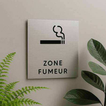 Pictogramme format 20 cm x 20 cm en Dibond Aluminium brossé - Modèle Zone fumeur