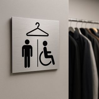 Pictogramme format 20 cm x 20 cm en Dibond Aluminium brossé - Modèle Vestiaire Hommes / PMR
