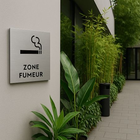 Pictogramme format 20 cm x 20 cm en Dibond Aluminium brossé - Modèle Zone fumeur