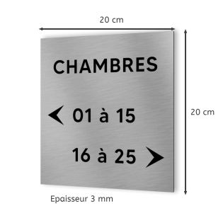 Panneau numéros de chambres pour hôtel, immeuble - Format 20 cm x 20 cm en Dibond Aluminium brossé -Numéros personnalisables