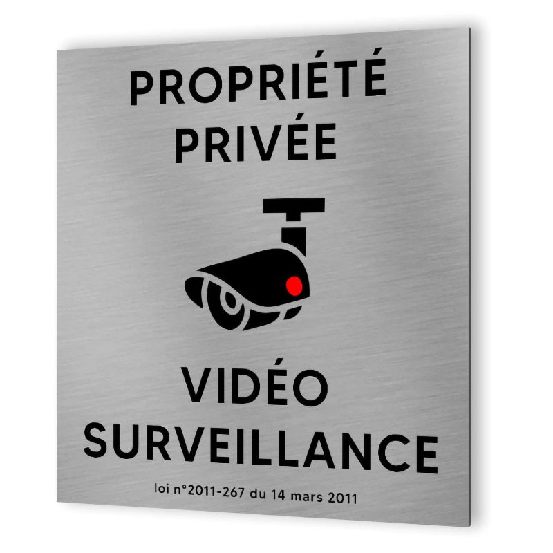Pictogramme format 20 cm x 20 cm en Dibond Aluminium brossé - Modèle Vidéo surveillance propriété privée Pictogramme format 20 cm x 20 cm en Dibond Aluminium brossé - Modèle Vidéo surveillance propriété privée