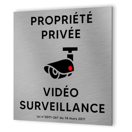 Pictogramme format 20 cm x 20 cm en Dibond Aluminium brossé - Modèle Vidéo surveillance propriété privée