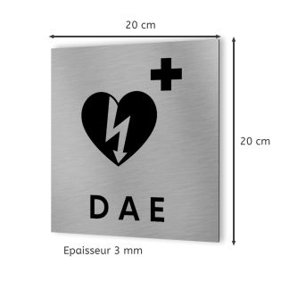 Pictogramme format 20 cm x 20 cm en Dibond Aluminium brossé - Modèle DAE Défibrilateur