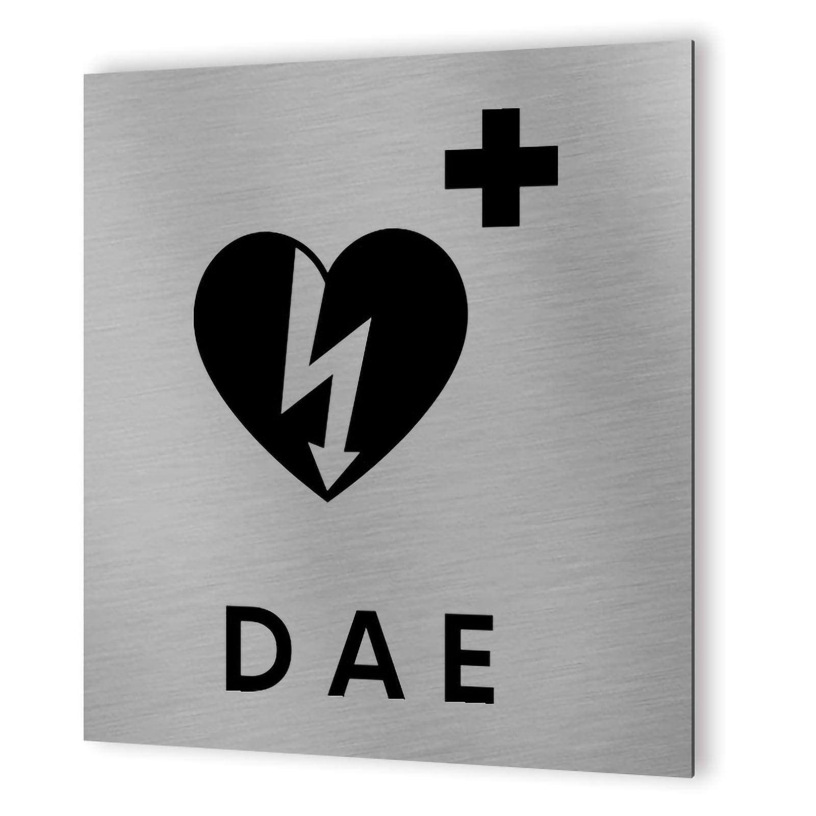 Pictogramme format 20 cm x 20 cm en Dibond Aluminium brossé - Modèle DAE Défibrilateur
