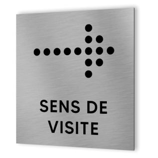 Pictogramme flèche directionnelle format 20 cm x 20 cm en Dibond Aluminium brossé - Sens de visite flèche modèle Dot