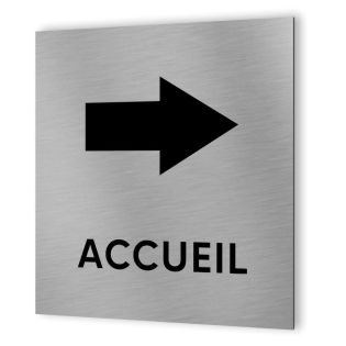 Pictogramme flèche directionnelle format 20 cm x 20 cm en Dibond Aluminium brossé - Modèle Accueil