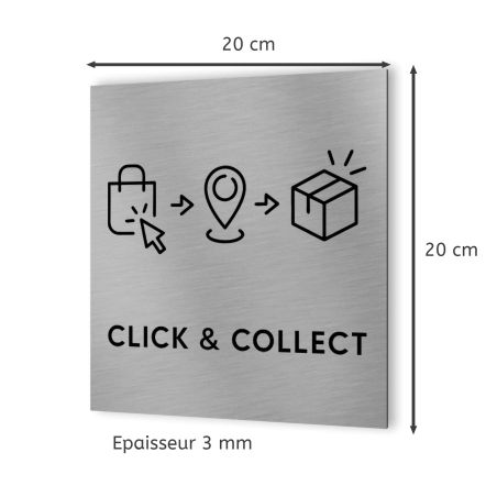 Pictogramme format 20 cm x 20 cm en Dibond Aluminium brossé - Modèle Click and Collect