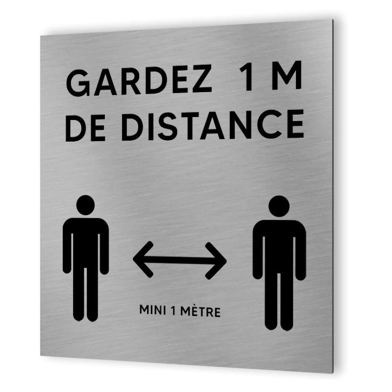 Pictogramme format 20 cm x 20 cm en Dibond Aluminium brossé - Modèle Distanciation sociale 1 mètre Pictogramme format 20 cm x 20 cm en Dibond Aluminium brossé - Modèle Distanciation sociale 1 mètre