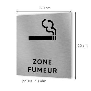 Pictogramme format 20 cm x 20 cm en Dibond Aluminium brossé - Modèle Zone fumeur