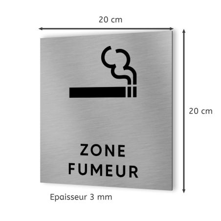 Pictogramme format 20 cm x 20 cm en Dibond Aluminium brossé - Modèle Zone fumeur
