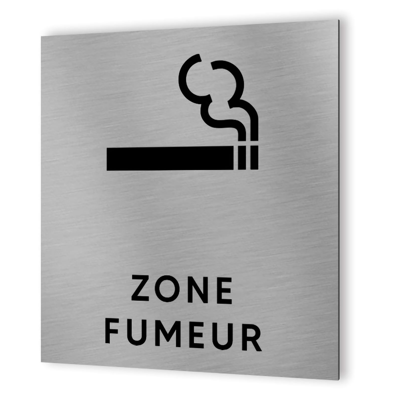 Pictogramme format 20 cm x 20 cm en Dibond Aluminium brossé - Modèle Zone fumeur