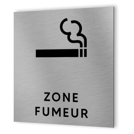 Pictogramme format 20 cm x 20 cm en Dibond Aluminium brossé - Modèle Zone fumeur