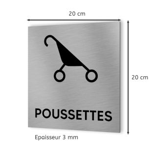 Pictogramme format 20 cm x 20 cm en Dibond Aluminium brossé - Modèle Zone poussettes