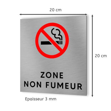 Pictogramme format 20 cm x 20 cm en Dibond Aluminium brossé - Modèle Zone non fumeur