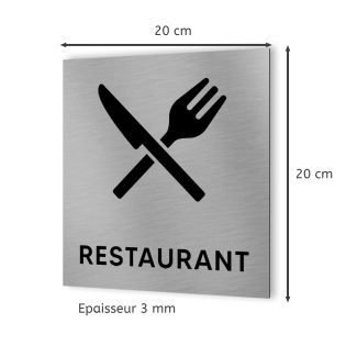 Pictogramme format 20 cm x 20 cm en Dibond Aluminium brossé - Modèle Restaurant