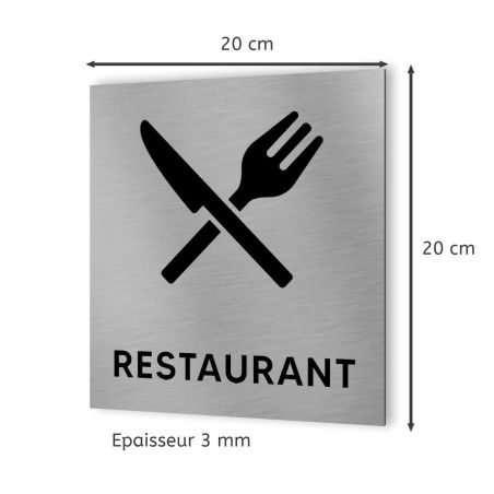 Pictogramme format 20 cm x 20 cm en Dibond Aluminium brossé - Modèle Restaurant