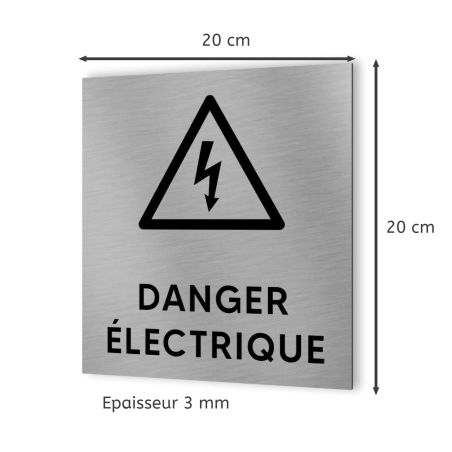 Pictogramme format 20 cm x 20 cm en Dibond Aluminium brossé - Modèle Danger électrique